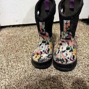 Floral Kids Bogs Boots - Black and Purple